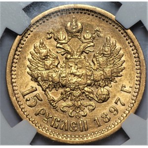 ROSJA - 15 rubli 1897 - NGC AU 55