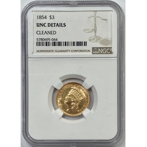 USA - 3 dolary 1854 - NGC UNC Details