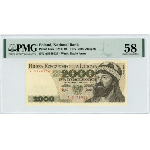 2000 złotych 1977 - RZADKA seria A - PMG 58