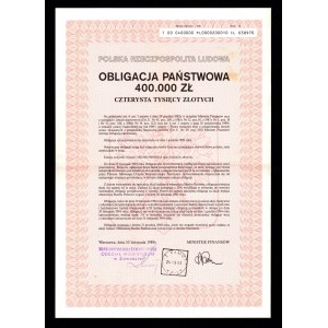 Obligacja Państwowa 400.000 zł. 1989