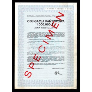 Obligacja Państwowa 1.000.000 zł. 1989 SPECIMEN