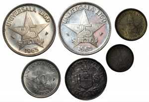 ESPERANTO - zestaw monet 1, 5, 10 i 2 x 25 steloj 1959 oraz medal 1 Spesmilo 1912