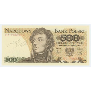 500 złotych 1982 - seria EC - autograf autora projektu p. Andrzeja Heidricha - RZADKOŚĆ