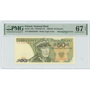 50 złotych 1988 - seria HK - PMG 67 EPQ - DESTRUKT - bez daty oraz podpisów