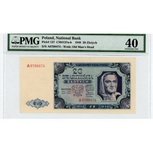 20 złotych 1948 - seria A - PMG 40 - RZADSZA pierwsza seria