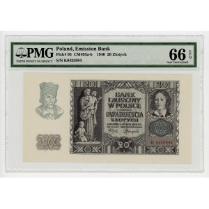 20 złotych 1940 - seria K - PMG 66 EPQ