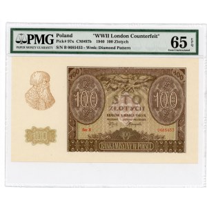 100 złotych 1940 - seria B - fałszerstwo ZWZ - PMG 65 EPQ