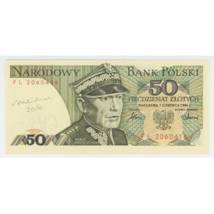 50 złotych 1986 - seria FL - autograf autora projektu p. Andrzeja Heidricha - RZADKOŚĆ