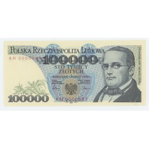 100.000 złotych 1990 - seria AN - niski numer 0000083