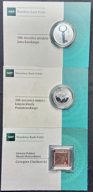 Zestaw 3 sztuk monet 10 złotych Poniatowski, Karski, Ciechowski (2013-2014)
