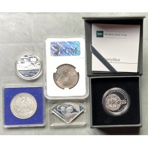 Zestaw 5 sztuk monet 10 złotowych (2003-2009) oraz 10 000 złotych 1987 Jan Paweł II