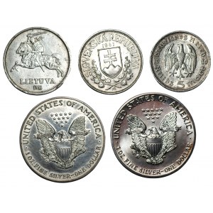 Zestaw monet srebrnych Litwa, Słowenia, Niemcy i USA ( 1936-2001)