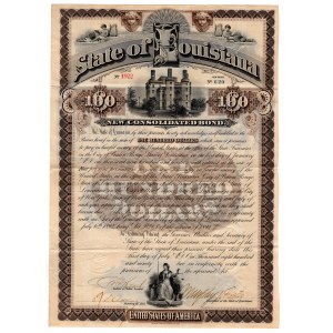 USA Louisiana 100 dolarów 1892 obligacja skonsolidowana