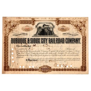 USA - Dubuque and Sioux City Railroad Company - 10 akcji 1885