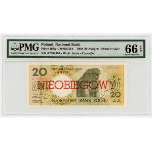 20 złotych 1990 - seria A - NIEOBIEGOWY - PMG 66 EPQ