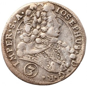 Josef I. 1705-1711, 3 krejcar 1710 BW K.Hora