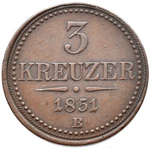 Konvenční a spolková měna, 3 krejcar 1851 B