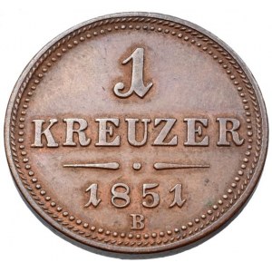 Konvenční a spolková měna, 1 krejcar 1851 B