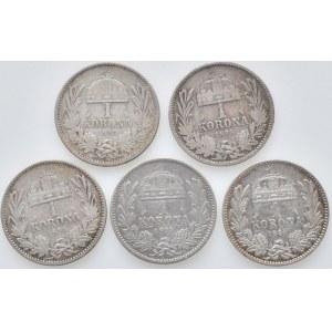 Korunová měna, 1 kor. 1893, 1894 (2x), 1895 (2x) vše KB