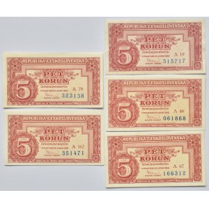 Československo - bankovky a státovky 1945 - 1953, 5 Kč 1949, série A 19, 46, 67, 79, 162