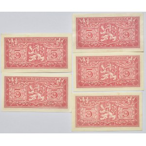 Československo - bankovky a státovky 1945 - 1953, 5 Kč 1949, série A 19, 46, 67, 79, 162