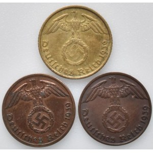 Německo - III. Říše, 5 pfennig 1939 F, 1 pfennig 1939 A, B, Cu+Bz