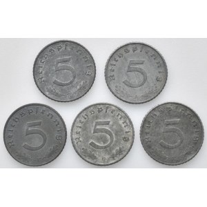 Německo - III. Říše, 5 pfennig 1940 B, 1941 A, E, G, 1942 E, Zn