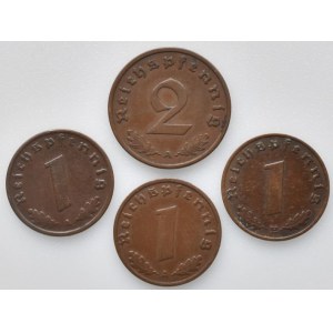 Německo - III. Říše, 2 pfennig 1938 A, 1 pfennig 1937 a, 1938 A, E