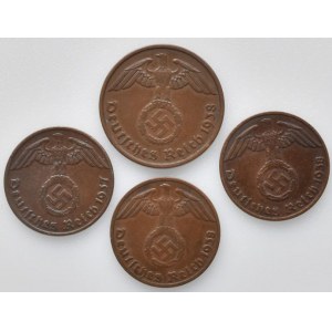 Německo - III. Říše, 2 pfennig 1938 A, 1 pfennig 1937 a, 1938 A, E