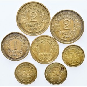 Francie, III. republika, 2 frank 1936, 1939, 1 frank 1931, 1936, 50 centimes 1931, 1937, 1939