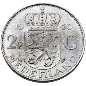 Nizozemí, Juliana 1948-1982, 2 1/2 gulden 1960, Ag720, 15g