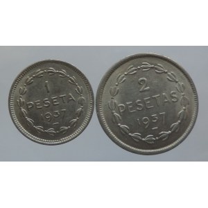 Španělsko, Baskická republika 1936-1937, 2 pesetas 1937 + 1 peseta 1937