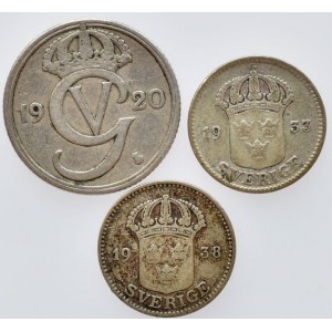 Švédsko, Gustaf V. 1907-1950, 50 öre 1920, 25 öre 1933, 1938