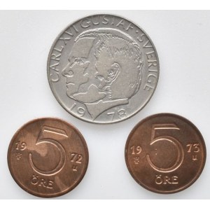 Švédsko, 1 krona 1978 U, 5 ore 1972 U, 1973 U