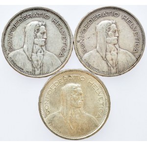 Švýcarsko, republika, 5 frank 1932, 1935, 1967 vše B
