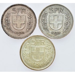 Švýcarsko, republika, 5 frank 1932, 1935, 1967 vše B