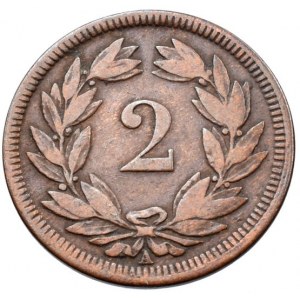 Švýcarsko, republika, 2 rappen 1851 A