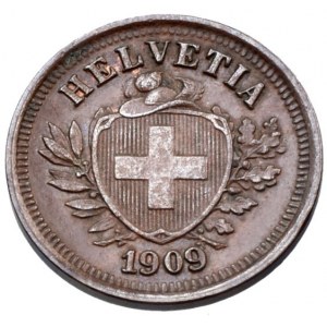 Švýcarsko, republika, 1 rappen 1909 B