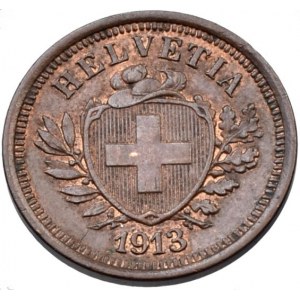 Švýcarsko, republika, 1 rappen 1913 B