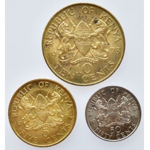 Keňa, 50 cents 1974, KM# 13, 10 cents 1973, KM# 11, 5 cents 1974