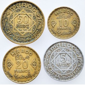 Maroko, Mohammed V. 1927-1962, 50 francs 1952, 20 francs 1952, 10 francs 1952, 5 francs 1951