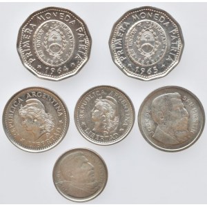 Argentina, republika, 25 pesos 1964, 1965, 50 centavos 1953, 1960, 20 centavos 1959, 10 centavos 1951