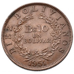Bolívie, republika 1826 - 10 bolivianos 1951 (1 bolivar)