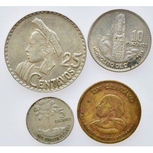 Guatemala, 25 centavos 1965, 10 centavos 1966, 5 centavos 1965, un centavo 1953