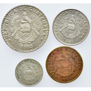 Guatemala, 25 centavos 1965, 10 centavos 1966, 5 centavos 1965, un centavo 1953