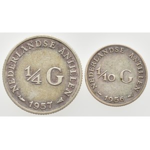 Nizozemské Antily, Juliana 1948-1982, 1/4 gulden 1957, KM# 4, Ag640, 3.575g, 1/10 gulden 1956, KM# 3, Ag640