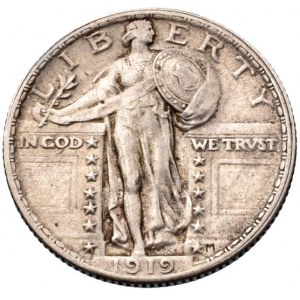 USA, 1/4 dolar 1919 - stojící Liberty