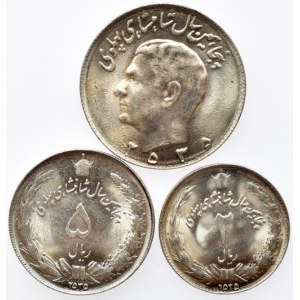 Irán, Muhammad Reza Pahlavi Shah 1941-1979, 10 rials MS2535 = 1976, 5 rials MS2535 = 1976, 2 rials MS2535 = 1976