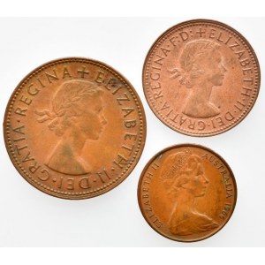 Austrálie, Elizabeth II. 1952 - 1 penny 1953, KM# 50, 1/2 penny 1964, KM# 61, 2 cents 1966