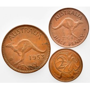 Austrálie, Elizabeth II. 1952 - 1 penny 1953, KM# 50, 1/2 penny 1964, KM# 61, 2 cents 1966